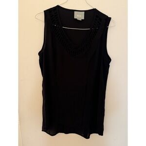 Maeve Anthropologie Womens Black Sleeveless Tank Blouse Shirt XS Semi Sheer